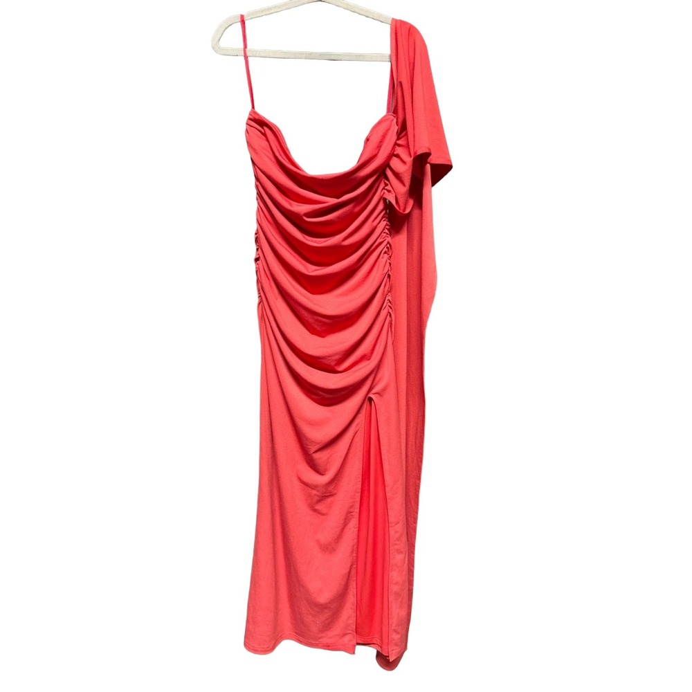 Hello Molly Dress Coral Ruched One Shoulder Bodycon Party Mini Size 2 XS NWT